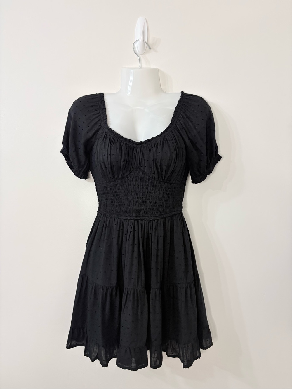 HOLLISTER smocked waist mini dress pockets hidden shorts black Dark Coquette S